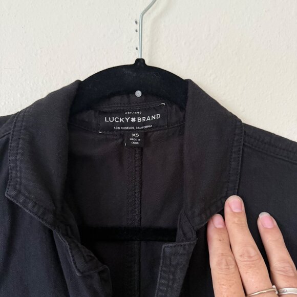 Lucky Brand Black Utility Jumpsuit Cotton Blend Button Pockets Long Sleeve Sz XS - Picture 6 of 7